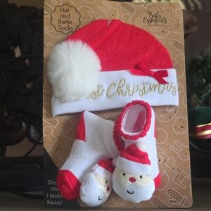 Baby Essentials Festive Red and White Hat and Sock Set